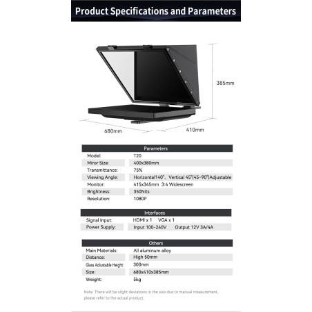 New Arrival Desview T20 teleprompter with an integrated Screen 20 inch Professional Teleprompter with Aluminum Case for Studio a