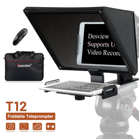 New Arrival Desview T12 Teleprompter, 12.5 inch High Display Glass, Liftable Teleprompter with Remote Control, Metal Body, Compa