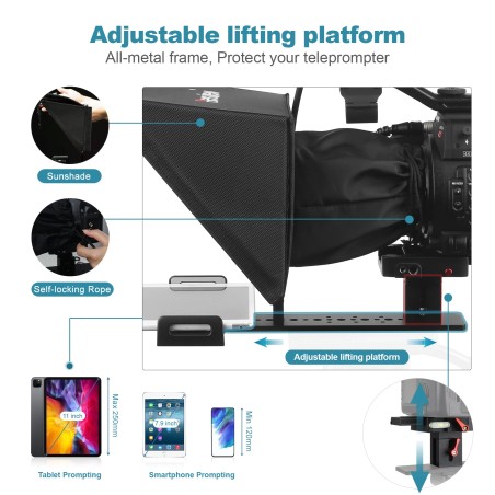 New Arrival Desview T12 Teleprompter, 12.5 inch High Display Glass, Liftable Teleprompter with Remote Control, Metal Body, Compa