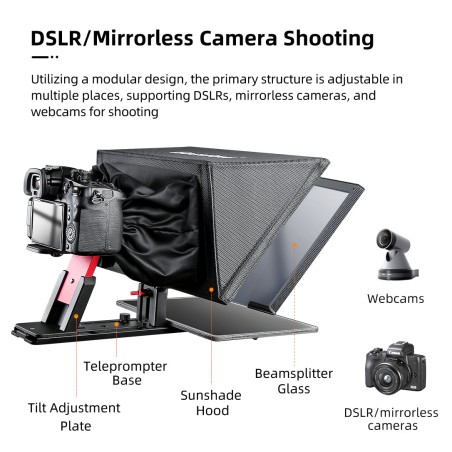 New Arrival Desview T12S Teleprompter, 12.9 inch Aluminium Alloy Teleprompter with Remote Control, High Display Glass, Compatibl