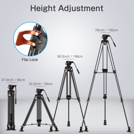 New Arrival Desview Video Tripod, 76 Inch (193 cm) Aluminium Camera Tripod with Quick Release Plate and 360° Fluid Head Heavy Du