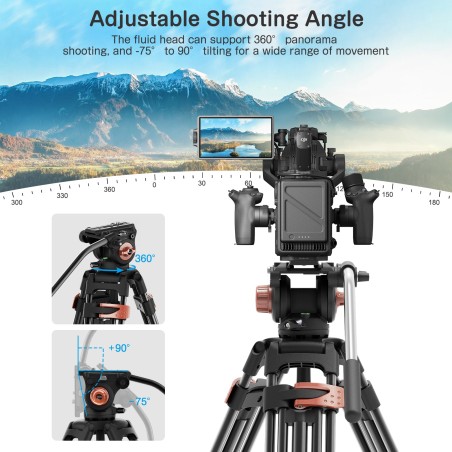 New Arrival Desview Video Tripod, 76 Inch (193 cm) Aluminium Camera Tripod with Quick Release Plate and 360° Fluid Head Heavy Du