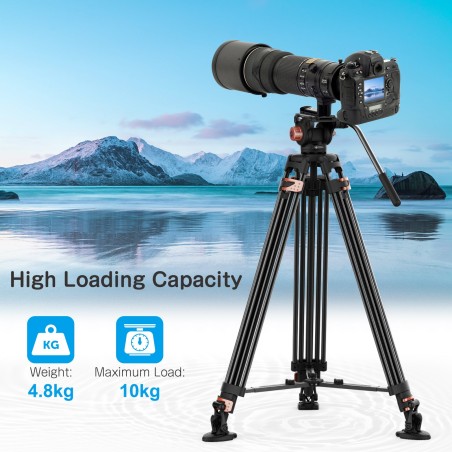 New Arrival Desview Video Tripod, 76 Inch (193 cm) Aluminium Camera Tripod with Quick Release Plate and 360° Fluid Head Heavy Du