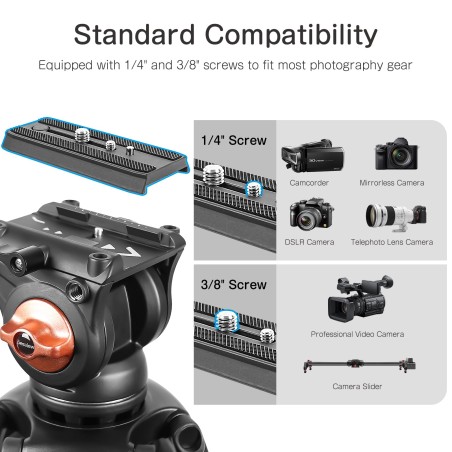 New Arrival Desview Video Tripod, 76 Inch (193 cm) Aluminium Camera Tripod with Quick Release Plate and 360° Fluid Head Heavy Du