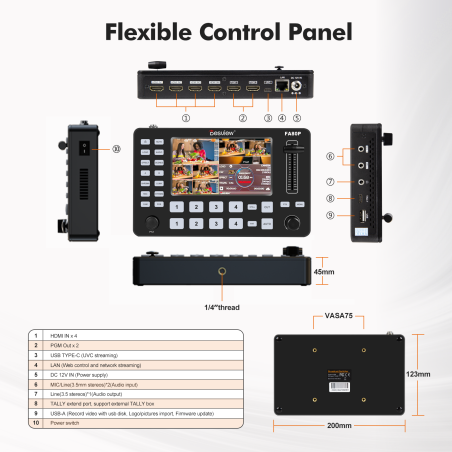 New Arrival Desview FA80P Video Mixer Switcher Multi Camera Video Mixer Switcher with USB2.0 Recording PTZ Controller Chroma Key