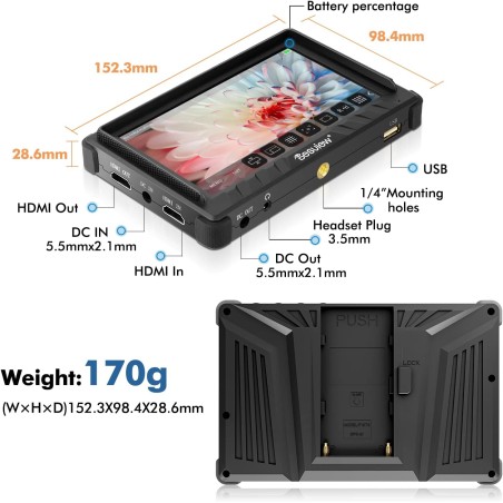 New Arrival Desview P5II Camera Field Monitor Touch Screen, 5.5 inch 800nits High Brightness 4K HDMI Field Monitor with HDR 3D L